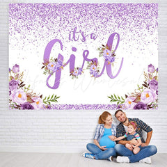 Lofaris Purple And Floral Lovely Themed Baby Shower Backdrop