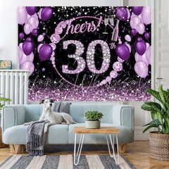 Lofaris Purple And Glitter Cheers To 30Th Birthday Backdrop