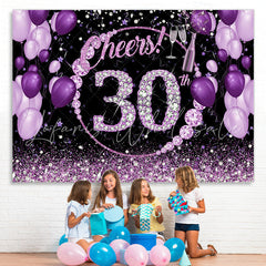 Lofaris Purple And Glitter Cheers To 30Th Birthday Backdrop