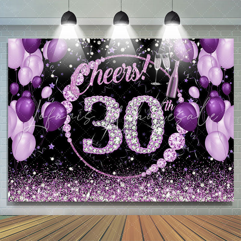 Lofaris Purple And Glitter Cheers To 30Th Birthday Backdrop