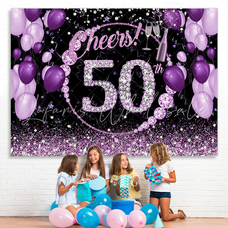Lofaris Purple And Glitter Cheers To 50Th Birthday Backdrop