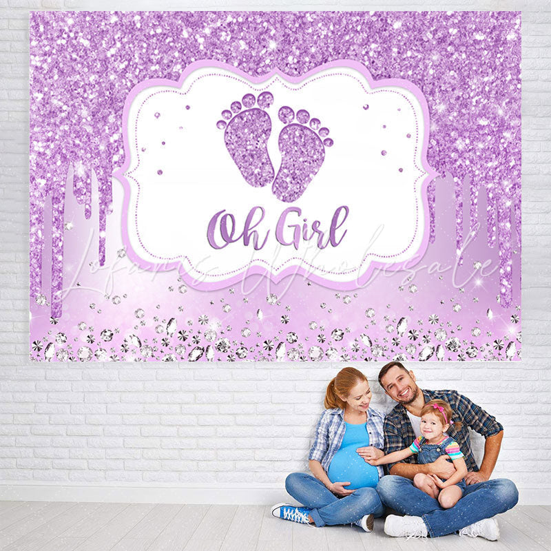 Lofaris Purple And Glitter Oh Girl Theme Baby Shower Backdrop