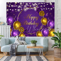 Lofaris Purple And Gold Ballons With Rose Birthday Backdrop