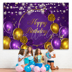 Lofaris Purple And Gold Ballons With Rose Birthday Backdrop