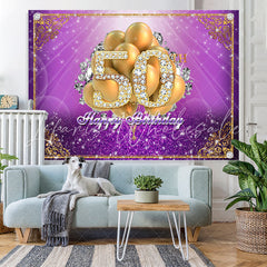 Lofaris Purple and Gold Balloon Diamond 50Th Birthday Backdrop