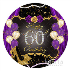 Lofaris Purple And Gold Glitter Balloons Round Birthday Backdrop