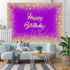 Lofaris Purple And Gold Glitter Theme Happy Birthday Backdrop