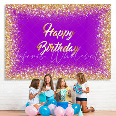 Lofaris Purple And Gold Glitter Theme Happy Birthday Backdrop