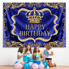 Lofaris Blue and gold royal crown birthday backdrop design