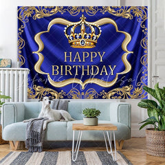 Lofaris Blue and gold royal crown birthday backdrop design