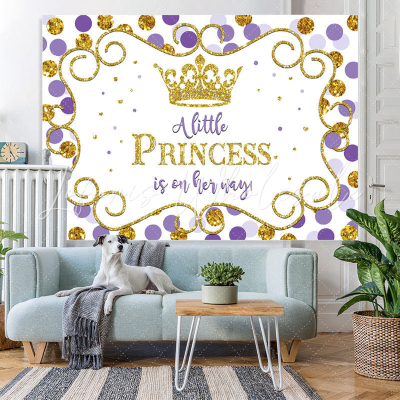 Lofaris Purple and Golden Crown Princess Baby Shower Backdrop