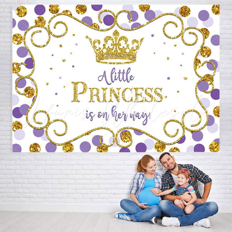 Lofaris Purple and Golden Crown Princess Baby Shower Backdrop