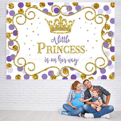 Lofaris Purple and Golden Crown Princess Baby Shower Backdrop