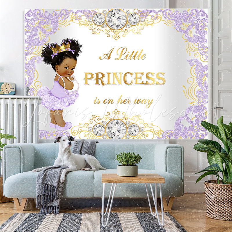 Lofaris Purple and Golden Diamond Baby Shower Backdrop Girl