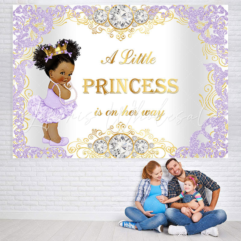 Lofaris Purple and Golden Diamond Baby Shower Backdrop Girl