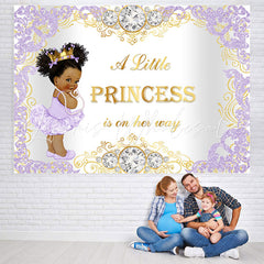 Lofaris Purple and Golden Diamond Baby Shower Backdrop Girl