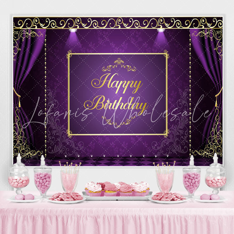 Lofaris Purple and Golden Lace Happy Birthday Party Backdrop