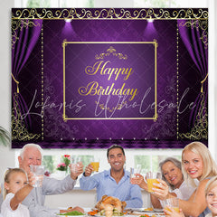 Lofaris Purple and Golden Lace Happy Birthday Party Backdrop