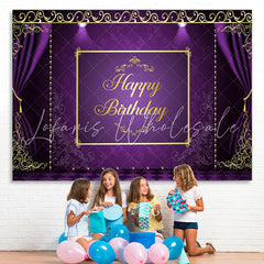 Lofaris Purple and Golden Lace Happy Birthday Party Backdrop