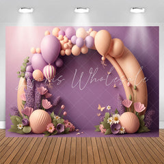 Lofaris Purple And Orange Balloons Floral Birthday Backdrop