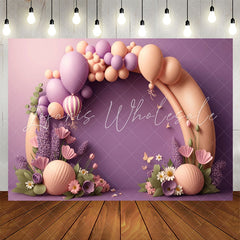 Lofaris Purple And Orange Balloons Floral Birthday Backdrop