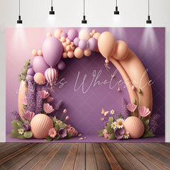 Lofaris Purple And Orange Balloons Floral Birthday Backdrop