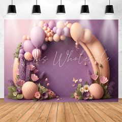 Lofaris Purple And Orange Balloons Floral Birthday Backdrop
