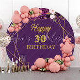 Lofaris Purple And Pink Flower Happy Birthday Round Backdrop