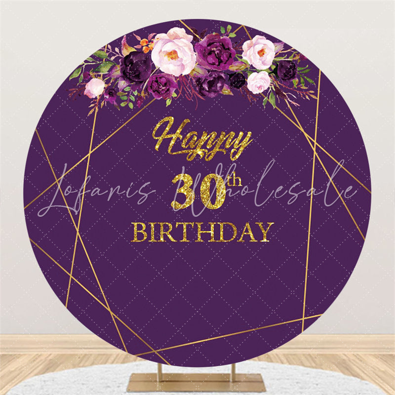 Lofaris Purple And Pink Flower Happy Birthday Round Backdrop