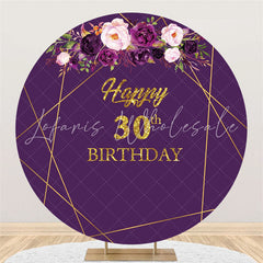 Lofaris Purple And Pink Flower Happy Birthday Round Backdrop