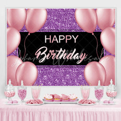 Lofaris Purple And Pink Glitter Balloon Happy Birthday Backdrop