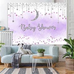 Lofaris Purple And Silver Glitter Moon Baby Shower Backdrop