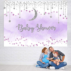Lofaris Purple And Silver Glitter Moon Baby Shower Backdrop