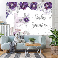 Lofaris Purple And Silver Floral Glitter Baby Shower Backdrop