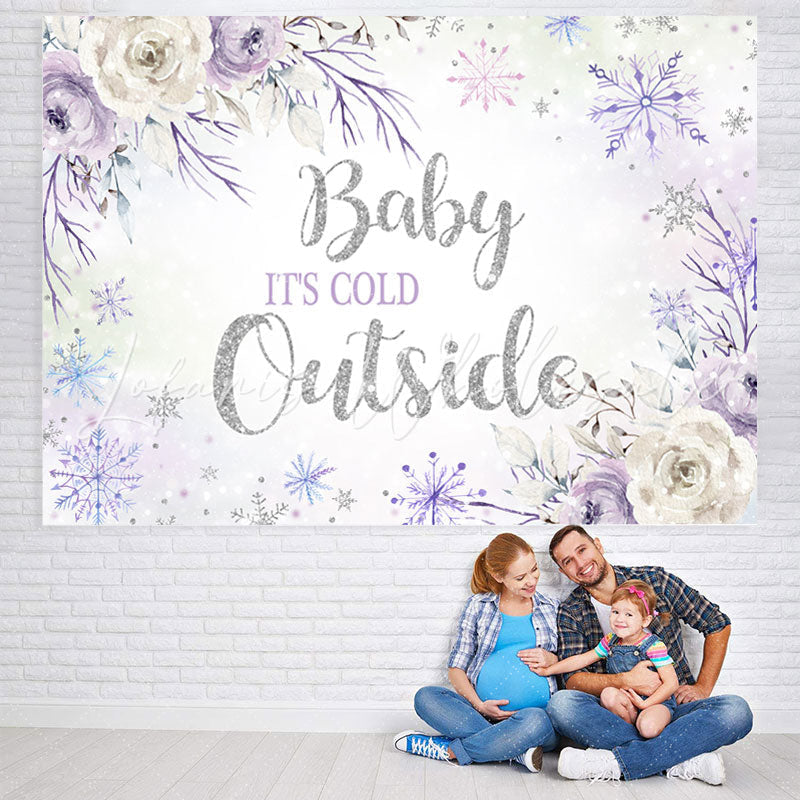 Lofaris Purple and White Floral Snowflake Baby Shower Backdrop