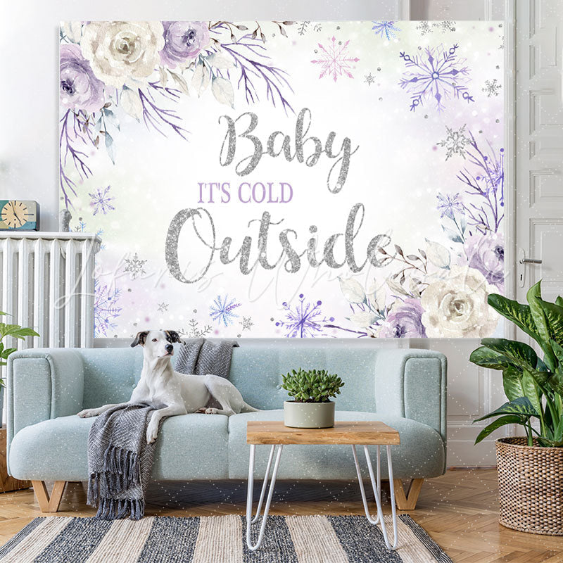 Lofaris Purple and White Floral Snowflake Baby Shower Backdrop