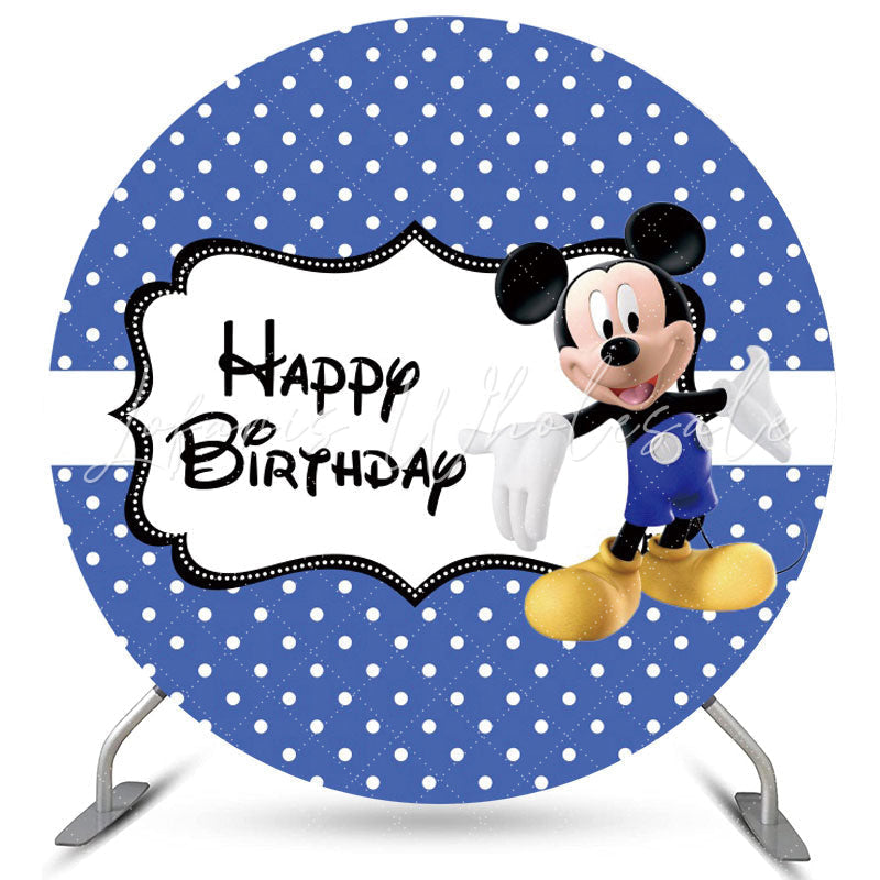 Lofaris Purple And White Round Cartoon Mouse Birthday Backdrop