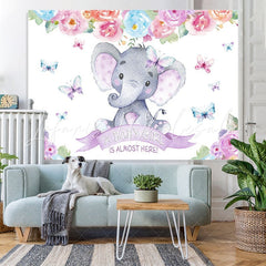 Lofaris purple baby elephant red florals shower backdrop