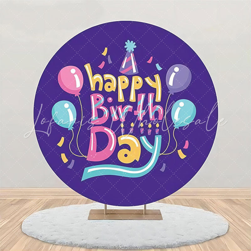 Lofaris Purple Balloon Hat Ribbon Round Birthday Backdrop