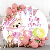 Lofaris Purple Balloons With Teddy Round Baby Shower Backdrop