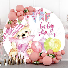 Lofaris Purple Balloons With Teddy Round Baby Shower Backdrop