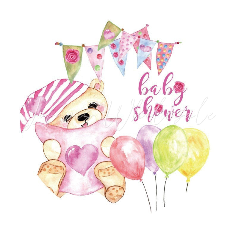 Lofaris Purple Balloons With Teddy Round Baby Shower Backdrop