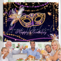 Lofaris Purple Black Gold Masquerade Happy Birthday Backdrop
