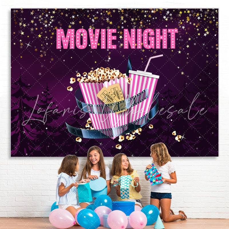 Lofaris Purple Black Sky With Star Movie Night Popcorn Backdrop