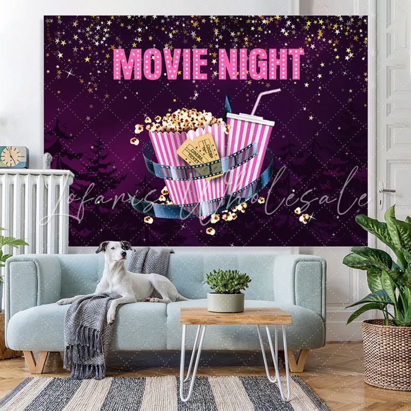 Lofaris Purple Black Sky With Star Movie Night Popcorn Backdrop