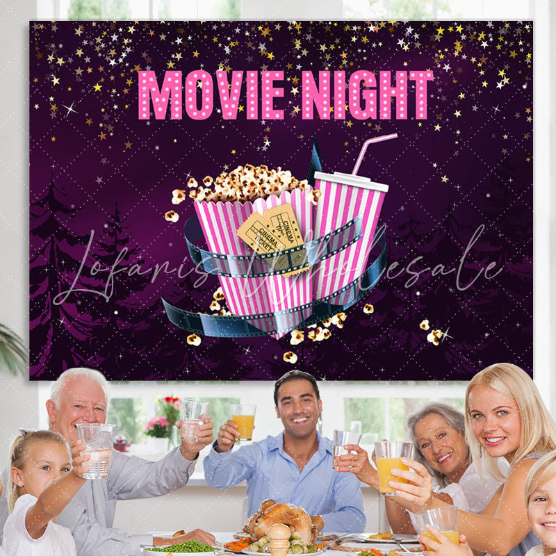 Lofaris Purple Black Sky With Star Movie Night Popcorn Backdrop
