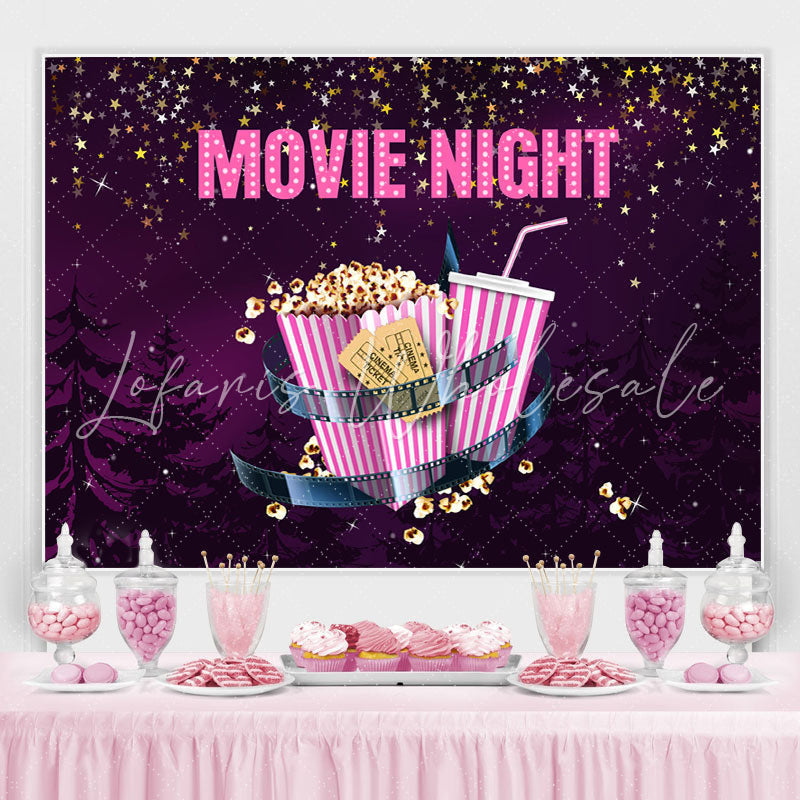 Lofaris Purple Black Sky With Star Movie Night Popcorn Backdrop