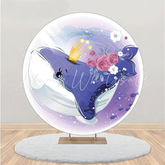 Lofaris Purple Blue Whale Crown Rose Round Birthday Backdrop