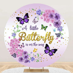 Lofaris Purple Butterfly Floral Round Baby Shower Backdrop