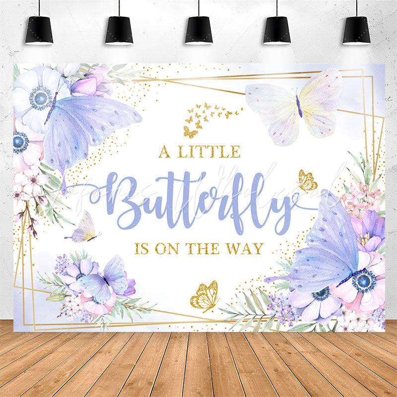 Lofaris Purple Butterfly Flower Glitter Baby Shower Backdrop